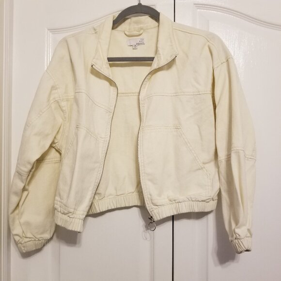 White 100% Cotton Jacket Cropped Baggy Fit Zip Sweater Medium Ten Sixty Sherman - Picture 2 of 11